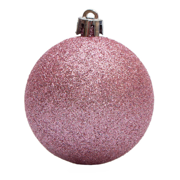 Набір ялинкових іграшок - кулі, 6 шт, D6 см, гліттер, рожевий, пластик (251598)