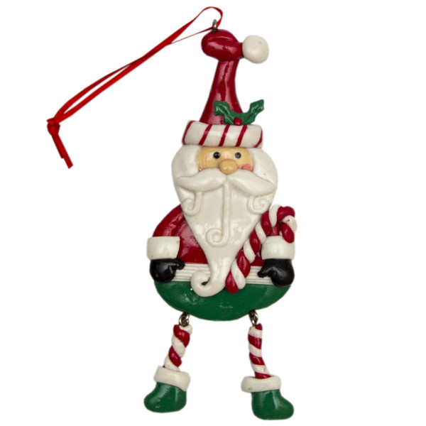 Новорічна ялинкова іграшка - фігурка Санта (Дід Мороз) з тростиною, 13 см, різнокольоровий, полірезин (001583-1)