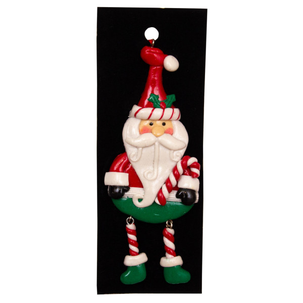 Новорічна ялинкова іграшка - фігурка Санта (Дід Мороз) з тростиною, 13 см, різнокольоровий, полірезин (001583-1)