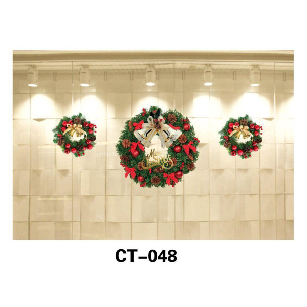 Новорічна прикраса - наліпка на вікно різдвяний вінок, 64x80 см, зелений, ПВХ (080631-CT-048)