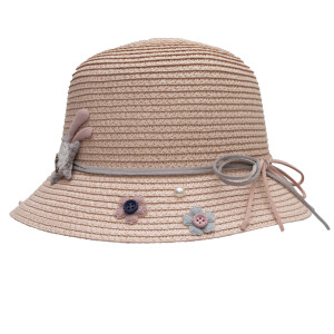 Капелюх дитячий з намистинками, світло-рожевий, 52-54 см, 5-8 років, рафія (518042)