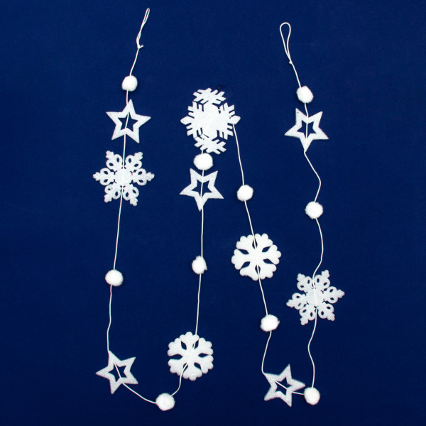 Новорічна прикраса - гірлянда з пінопластових фігурок, 2 м, білий, пінопласт та бавовна (200145)