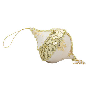 Ялинкова іграшка м'яка - Дзига, 10 см, білий, текстиль з блискітками (430208-2)