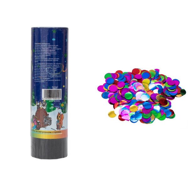 Хлопавка пружинна, 16 см, різнокольорові кружечки з фольги (401157)