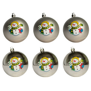 Уцінка. Набір ялинкових іграшок - кулі, 6 шт, D8 см, сріблястий, з малюнком, пластик (030361-1)