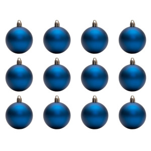 Набір ялинкових іграшок - кулі, 12 шт, D6 см, синій, матовий, пластик (890728)