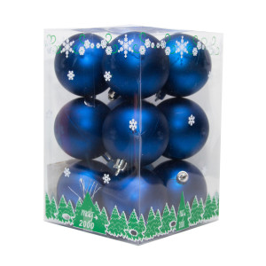 Набір ялинкових іграшок - кулі, 12 шт, D6 см, синій, матовий, пластик (890728)