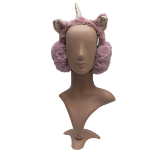 Хутряні навушники дитячі, теплі з еко хутра, Єдиноріг, 18-26,5x16x13 см, рожеві (240158)