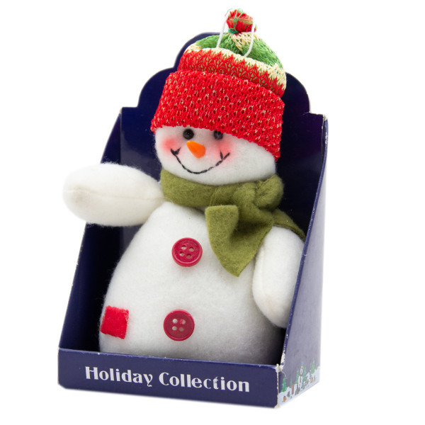 Ялинкова іграшка м'яка - Сніговик в червоній шапці, 9 см, білий, текстиль (000265-3)