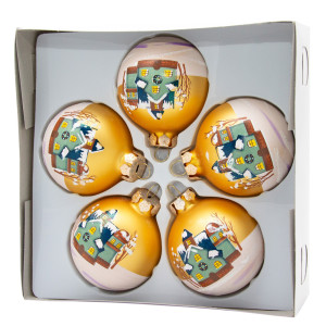 Набір ялинкових іграшок - кулі з розписом, 5 шт, D6 см, золотистий, матовий, скло (390410-5)