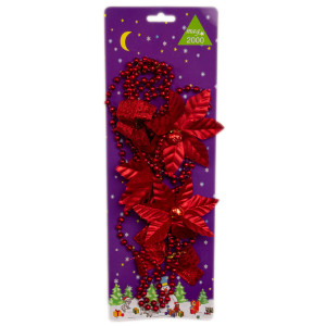 Намисто на ялинку з прикрасами у великі шари, 2,7 м, червоний, пластик (472123-13)