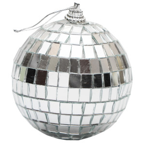 Ялинкова іграшка - куля ДИСКО, 8 см, дзеркальна, срібляста, пластик (031641)