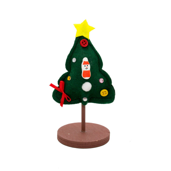 Новорічний декор ялинка з повсті на дерев'яній підставці, 7x7x15 см, зелений, повсть, дерево (060481)