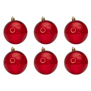 Набір ялинкових іграшок - кулі 6 шт, D8 см, червоний, прозорий, пластик, глянець (891725)