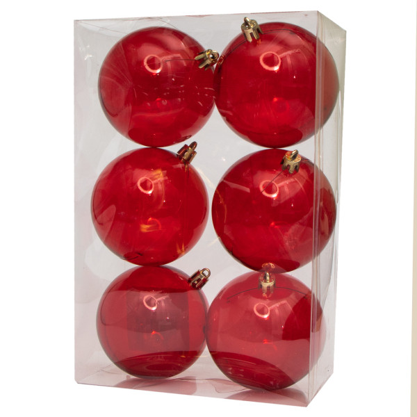 Набір ялинкових іграшок - кулі 6 шт, D8 см, червоний, прозорий, пластик, глянець (891725)