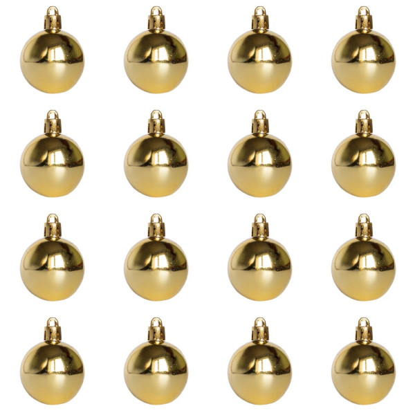 Набір ялинкових іграшок - міні-кулі, 16 шт, D4 см, золотистий, глянець, пластик (890667)