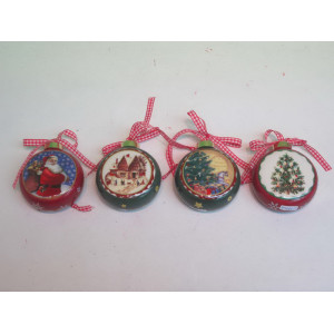 Ялинкова іграшка - плоска куля з малюнком ялинки, D7,5 см, червоний, кераміка (000616-1)