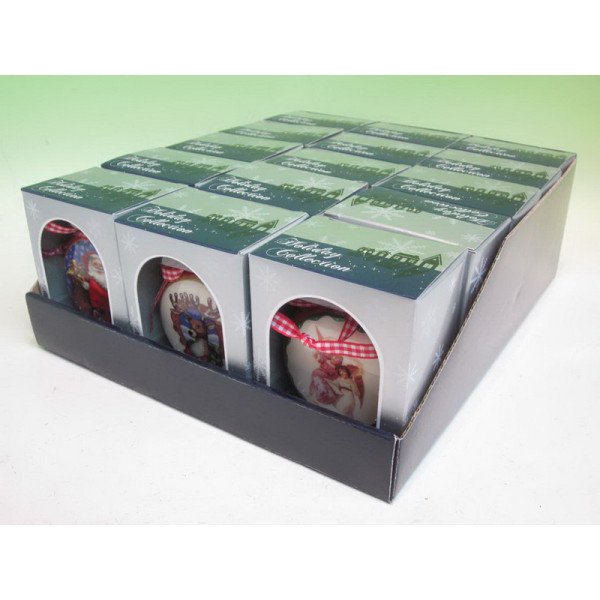 Ялинкова іграшка - плоска куля з малюнком ялинки, D7,5 см, червоний, кераміка (000616-1)