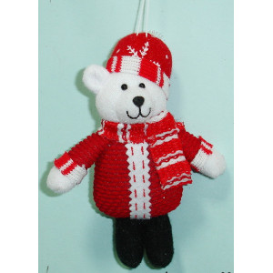 М'яка новорічна фігурка Ведмідь, 15 см, червоний, текстиль (180523-4)