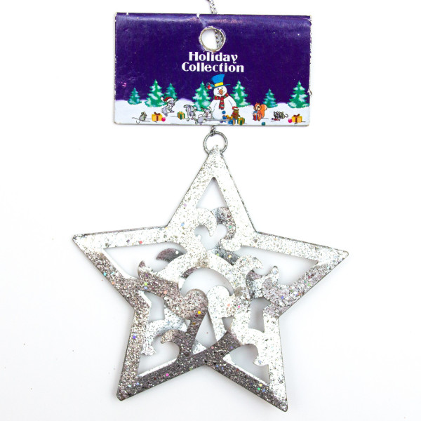 Ялинкова іграшка на підвісці - Срібна зірка, 10 см, сріблястий, метал (000722-6)