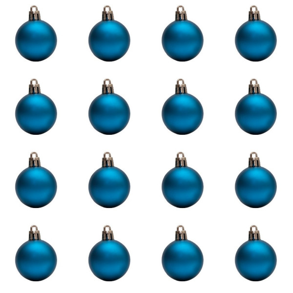 Набір ялинкових іграшок - міні-кулі, 16 шт, D4 см, синій, матовий, пластик (890643)