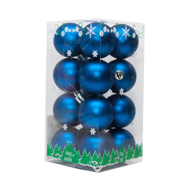 Набір ялинкових іграшок - міні-кулі, 16 шт, D4 см, синій, матовий, пластик (890643)