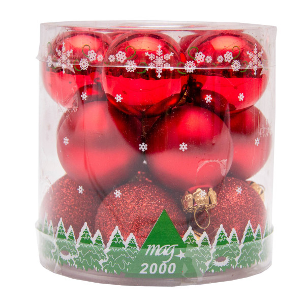 Набір ялинкових іграшок - міні-кулі, 15 шт, D3 см, червоний, мікс, скло (390014-3)