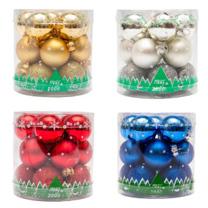 Набір ялинкових іграшок - міні-кулі, 15 шт, D3 см, червоний, мікс, скло (390014-3)