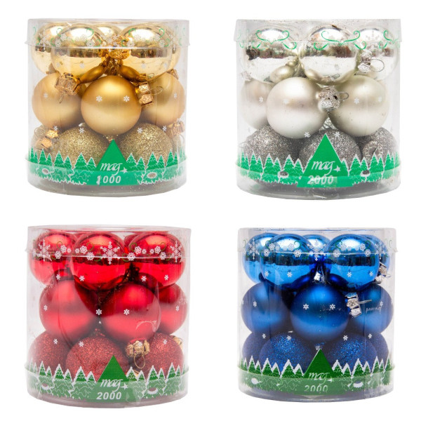 Набір ялинкових іграшок - міні-кулі, 15 шт, D3 см, червоний, мікс, скло (390014-3)