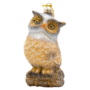Новорічна ялинкова іграшка - фігурка Сова, 12 см, бежевий, пластик (190156)