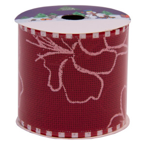 Декоративна прикраса - стрічка в рулоні червона з контуром квітки, 3 м, 6,3 см, червоний, поліестер (080556-6)