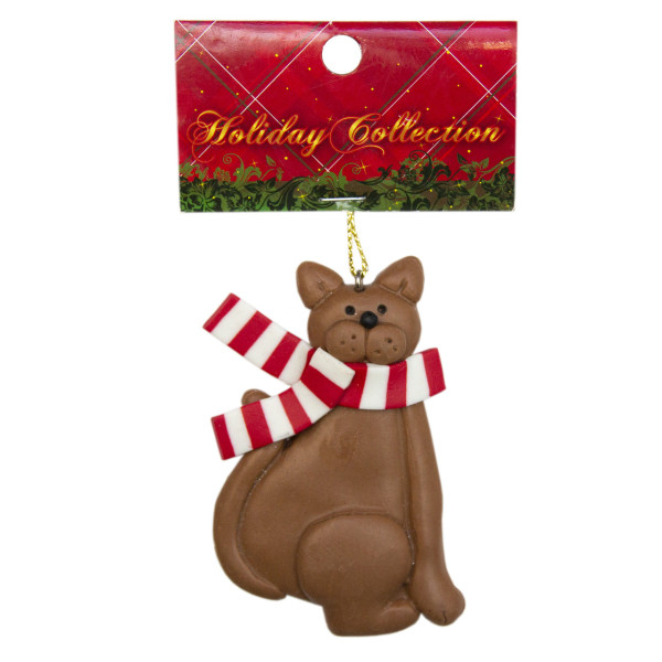 Новорічна ялинкова іграшка - фігурка Кіт, 9 см, коричневий, пластик (001378-4)