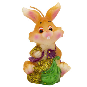 Свічка - Кролик з монетами вишневий, 10x8x6 см, бежевий, парафін (440153-1)