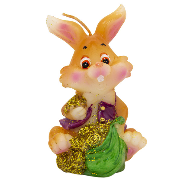 Свічка - Кролик з монетами вишневий, 10x8x6 см, бежевий, парафін (440153-1)