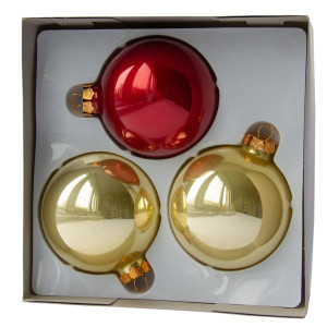 Набір ялинкових іграшок - кулі, 3 шт, D8 см, золотистий, червоний, скло, глянець (390656-5)