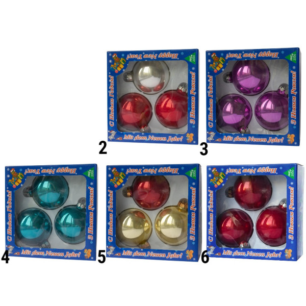 Набір ялинкових іграшок - кулі, 3 шт, D8 см, золотистий, червоний, скло, глянець (390656-5)