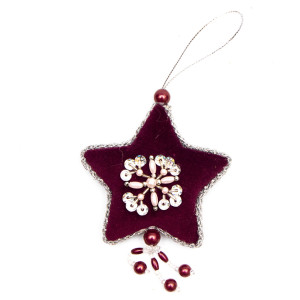 Ялинкова іграшка м'яка - набір - 3 шт, 8 см, червоний, текстиль з бісером (430178)