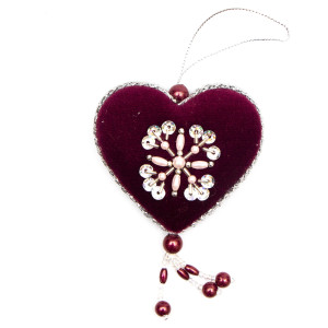 Ялинкова іграшка м'яка - набір - 3 шт, 8 см, червоний, текстиль з бісером (430178)