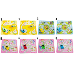 Іграшка заводна - рожевий трек-пазл Aohua з машинкою 4x3x2,5 см, 17x17 см, жовтий, пластик (8058B-5-5)