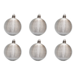 Набір ялинкових іграшок - ребристі кулі, 6 шт, D6 см, сріблястий, пластик, глянець (891718)