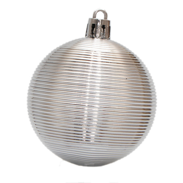 Набір ялинкових іграшок - ребристі кулі, 6 шт, D6 см, сріблястий, пластик, глянець (891718)