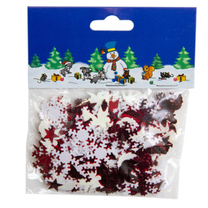 Конфетті, зірочки та сніжинки, 15 г, білий, червоний, PET (200565)