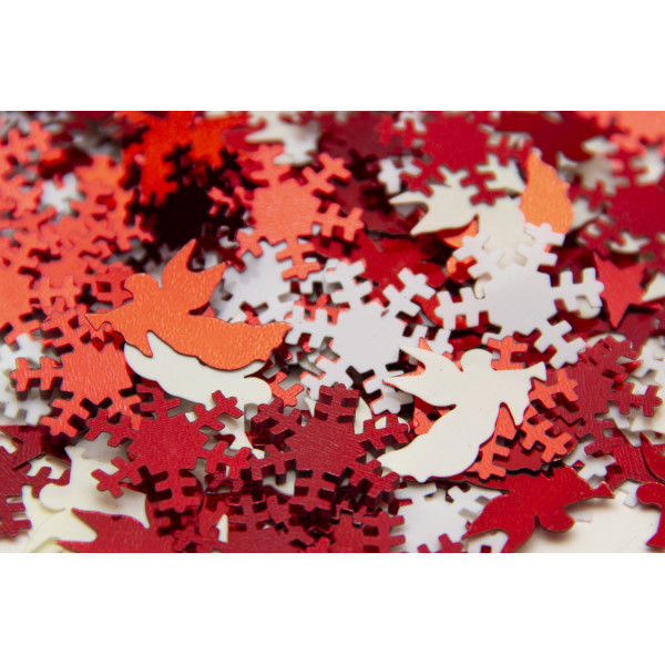 Конфетті, зірочки та сніжинки, 15 г, білий, червоний, PET (200565)