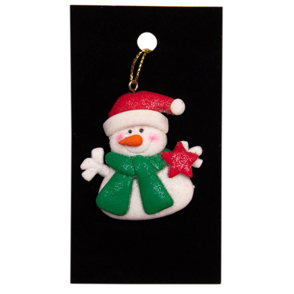 Новорічна ялинкова іграшка - фігурка Сніговик, 6 см, білий, пластик (001040-9)