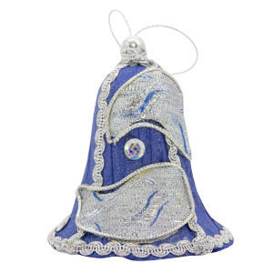 Ялинкова іграшка м'яка - Дзвіночок, 10 см, синій, текстиль з бісером (430277-1)