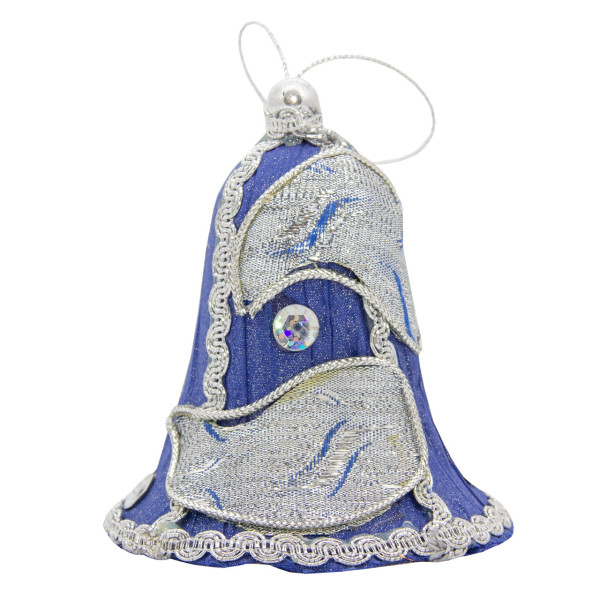 Ялинкова іграшка м'яка - Дзвіночок, 10 см, синій, текстиль з бісером (430277-1)