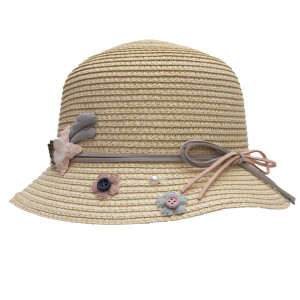 Капелюх дитячий з намистинками, бежевий, 52-54 см, 5-8 років, рафія (518035)