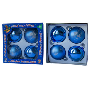 Набір ялинкових іграшок - кулі, 4 шт, D7 см, синій, мікс, в сніжинку, скло (390335-24)