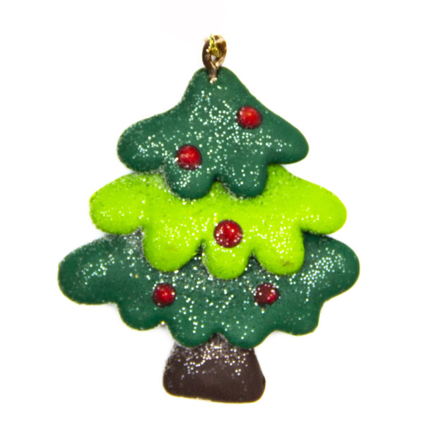 Новорічна ялинкова іграшка - фігурка Ялинка, 6 см, зелений, пластик (001040-10)