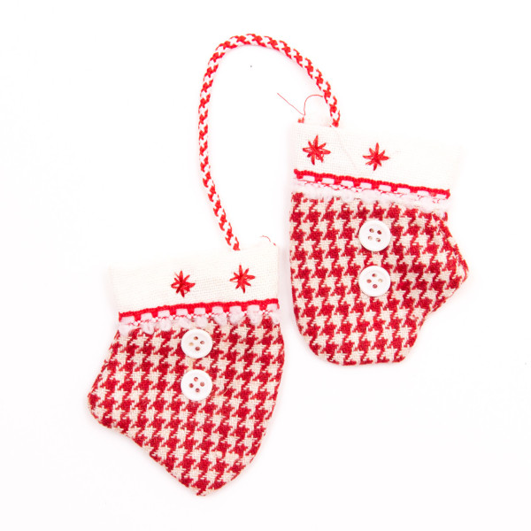 Ялинкова іграшка м'яка - Чобітки, 20 см, червоний з білим, текстиль (430314-1)